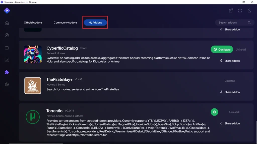 Install Torrentio on Stremio